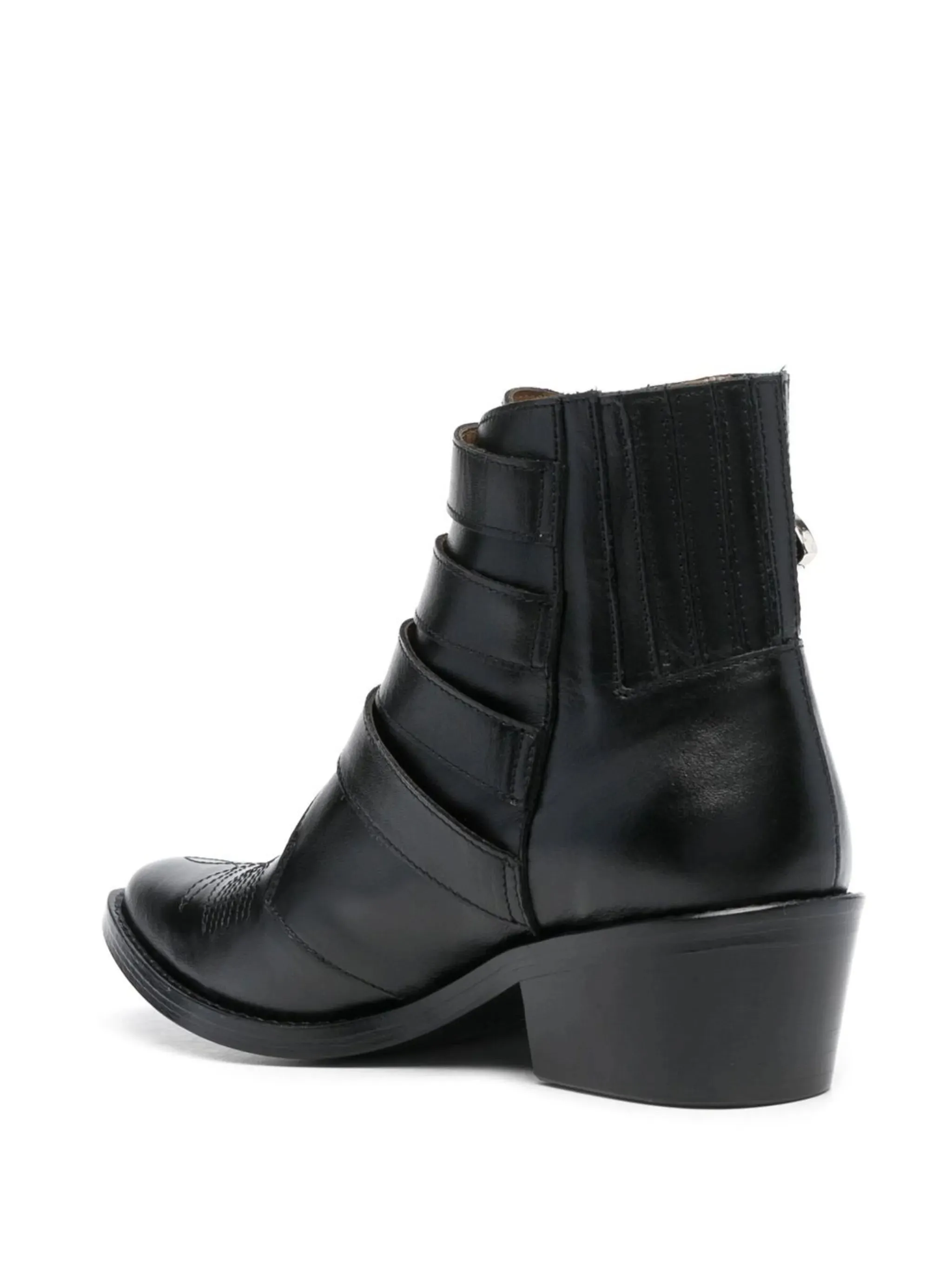 4 Metal Cowboy Boot Buckle-Strap Mid Heel Boots