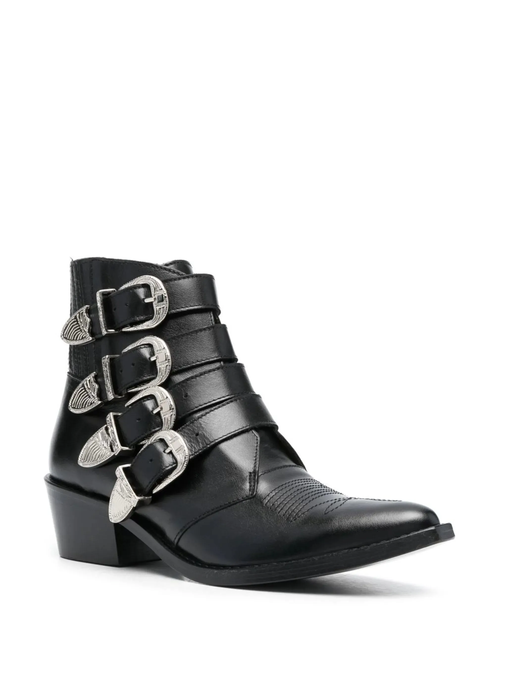 4 Metal Cowboy Boot Buckle-Strap Mid Heel Boots