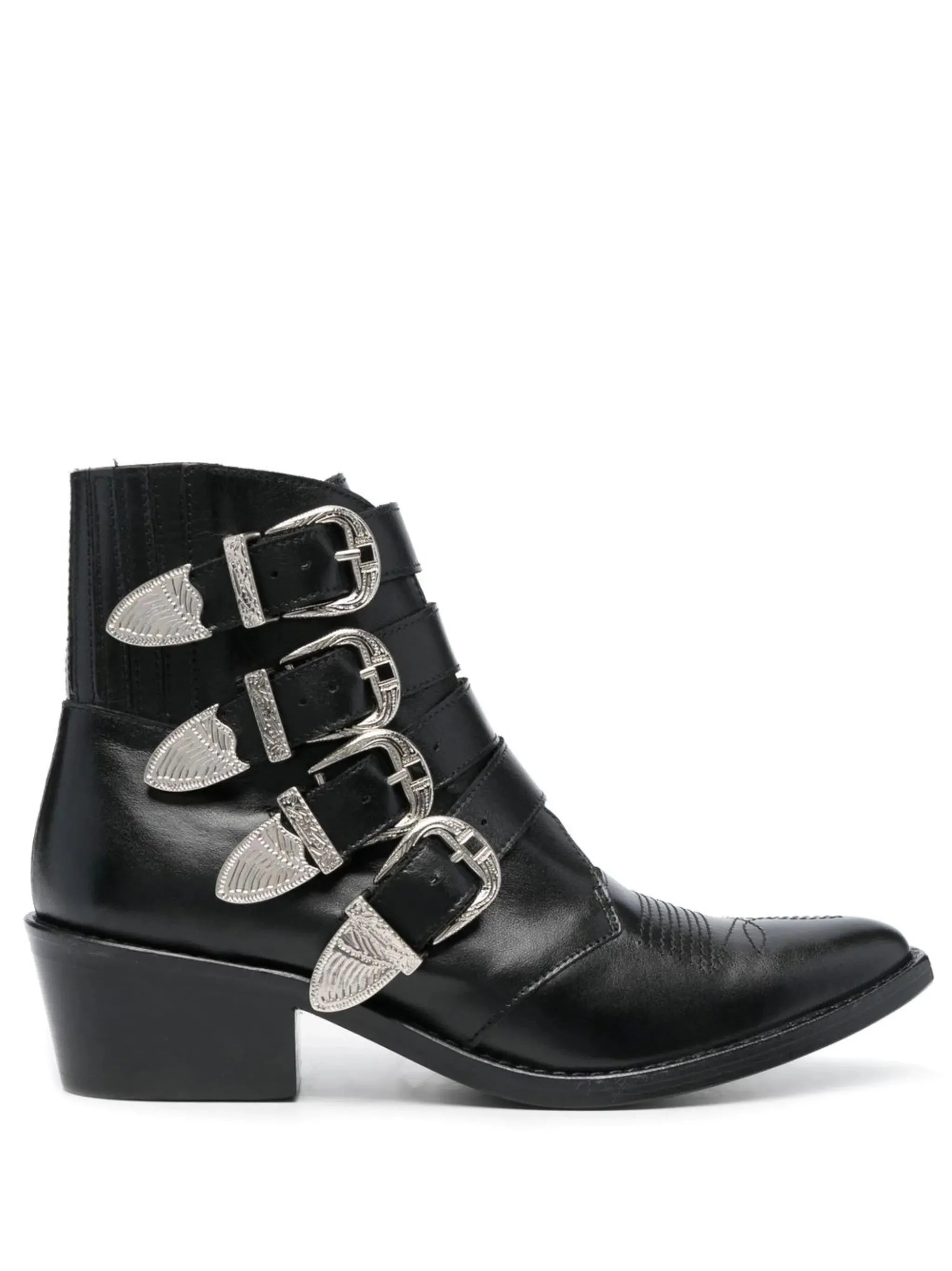 4 Metal Cowboy Boot Buckle-Strap Mid Heel Boots