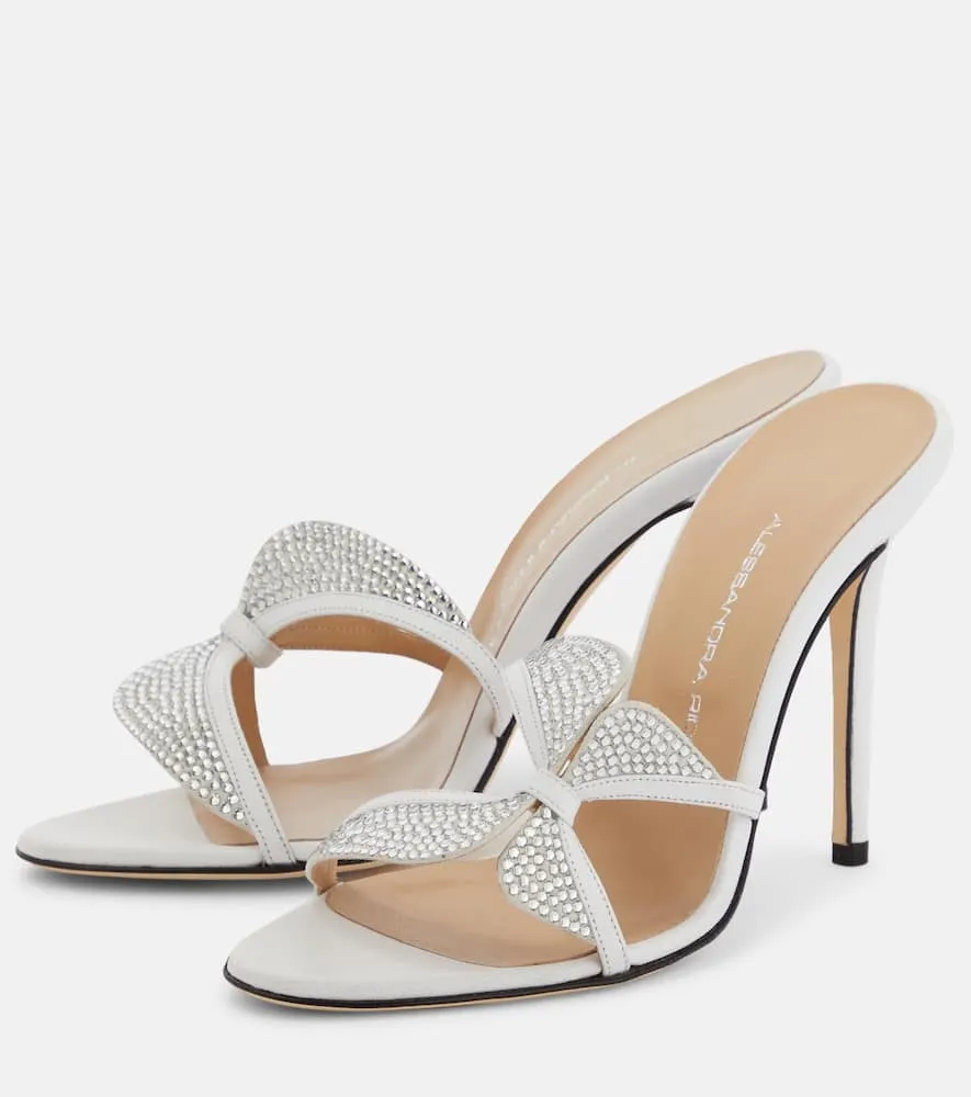 Alessandra Rich Butterfly crystal-embellished leather mules