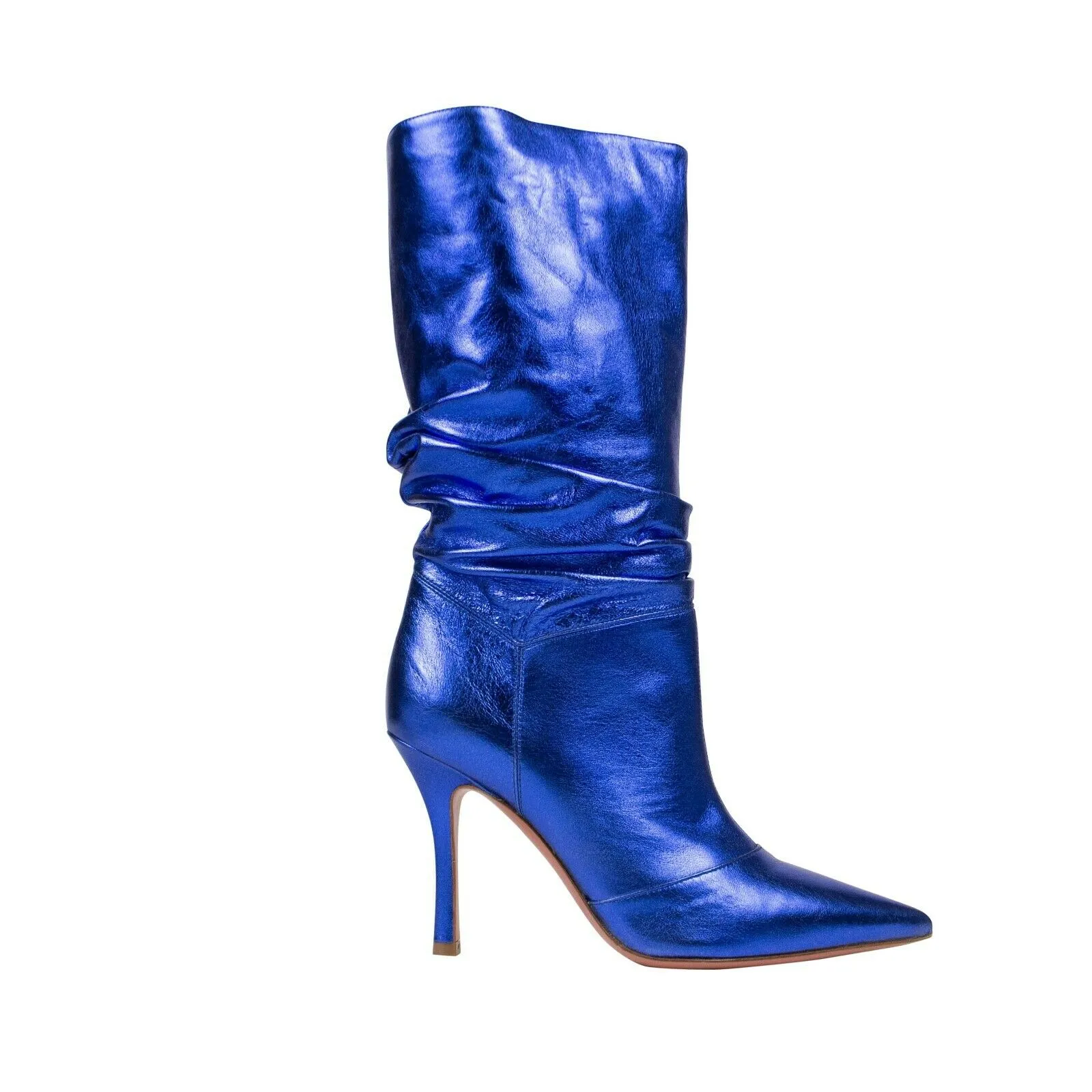 AMINA MUADDI Metallic Blue Leather 'Ida' Heels Boots