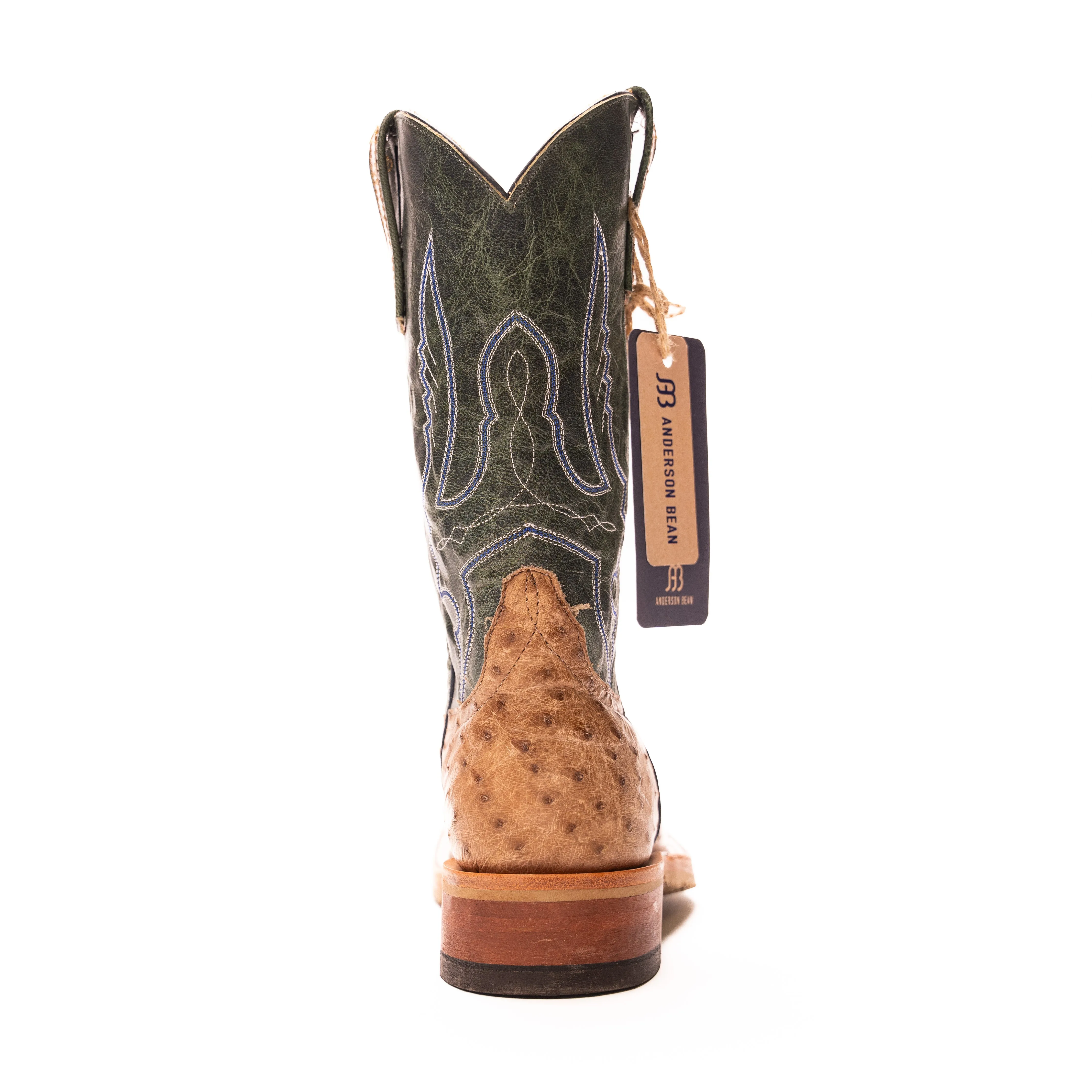 Anderson Bean Tan Full Quill Ostrich with Green Tops