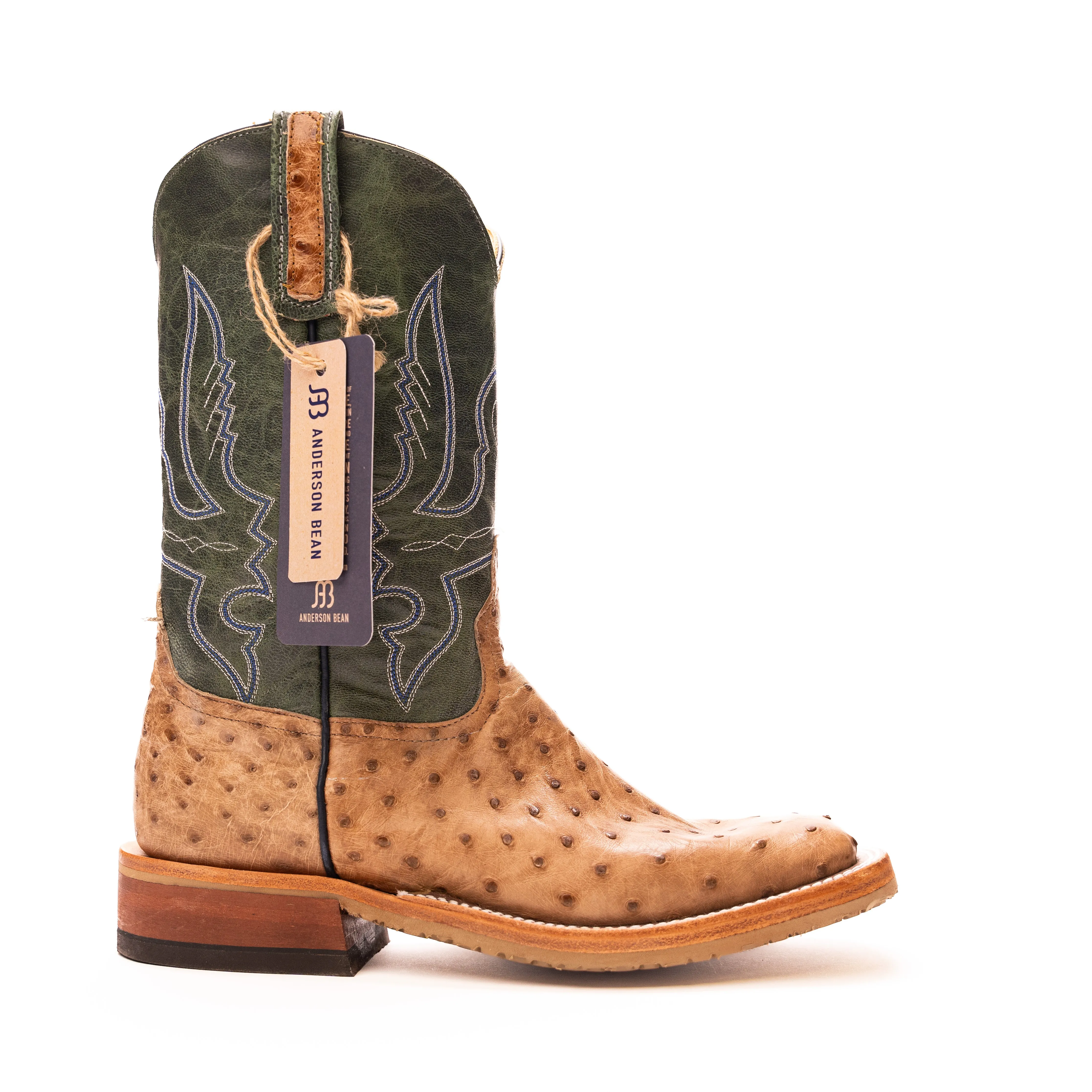 Anderson Bean Tan Full Quill Ostrich with Green Tops