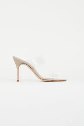 Beige Suede Scolto PVC Strap Heel