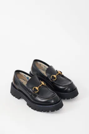 Black & Gold Leather Embroidered Lug Sole Loafer