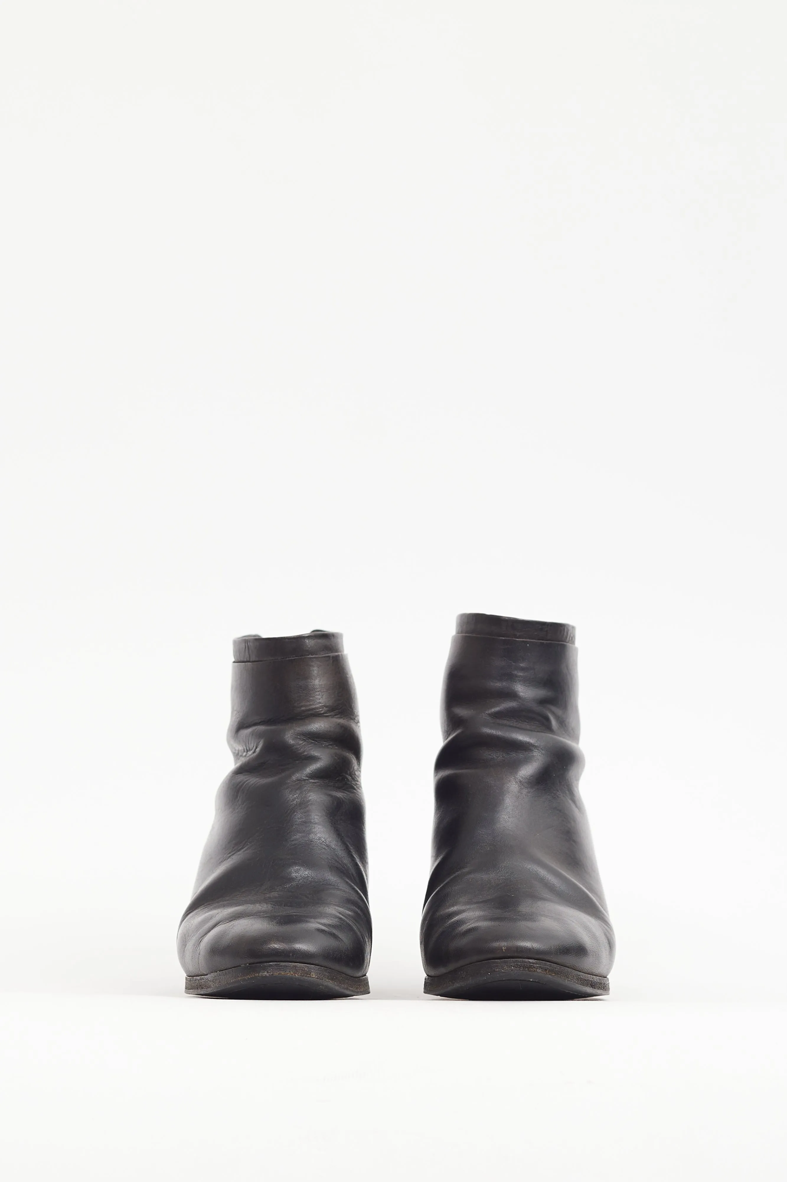 Black Leather Sculptural Heel Boot