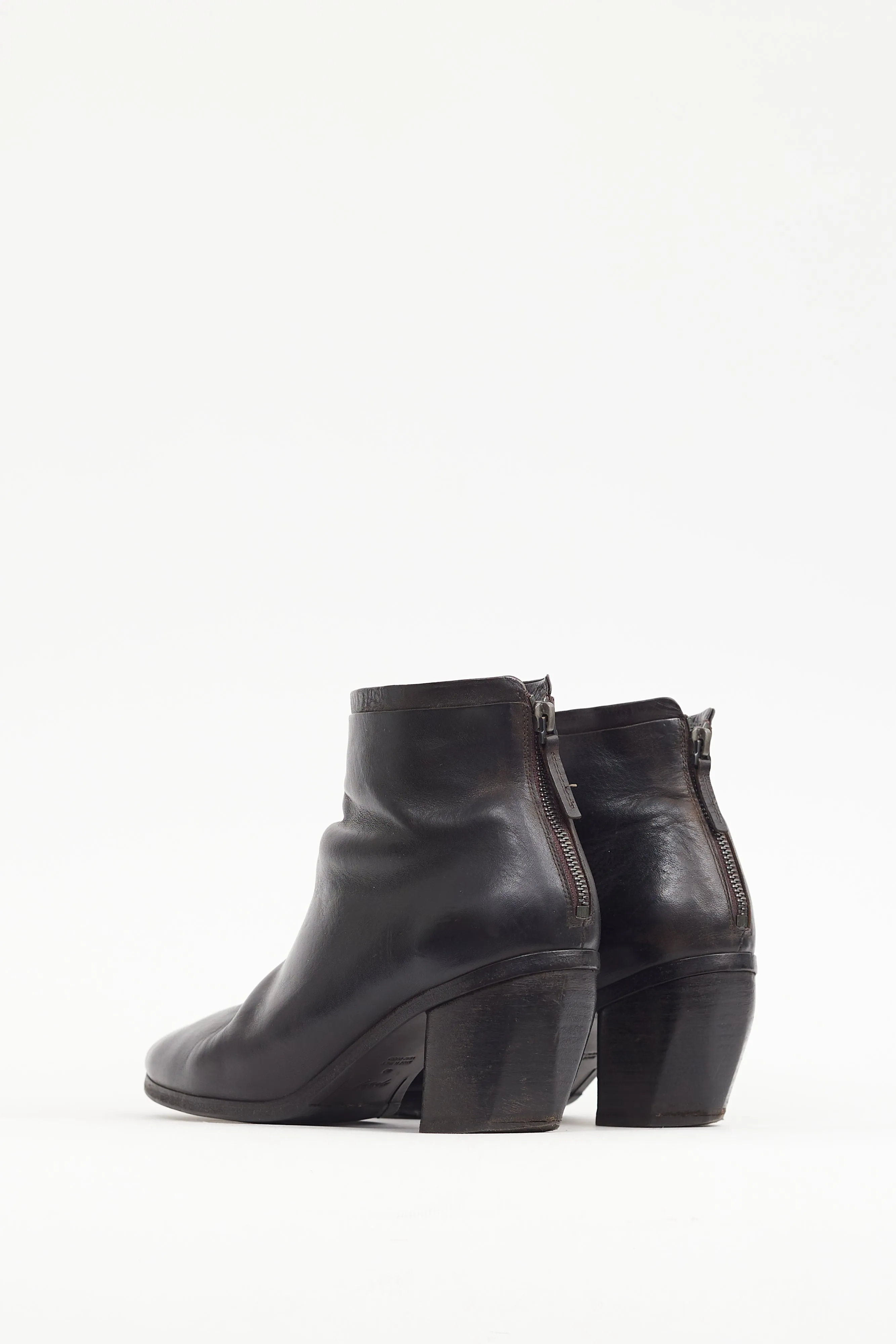 Black Leather Sculptural Heel Boot