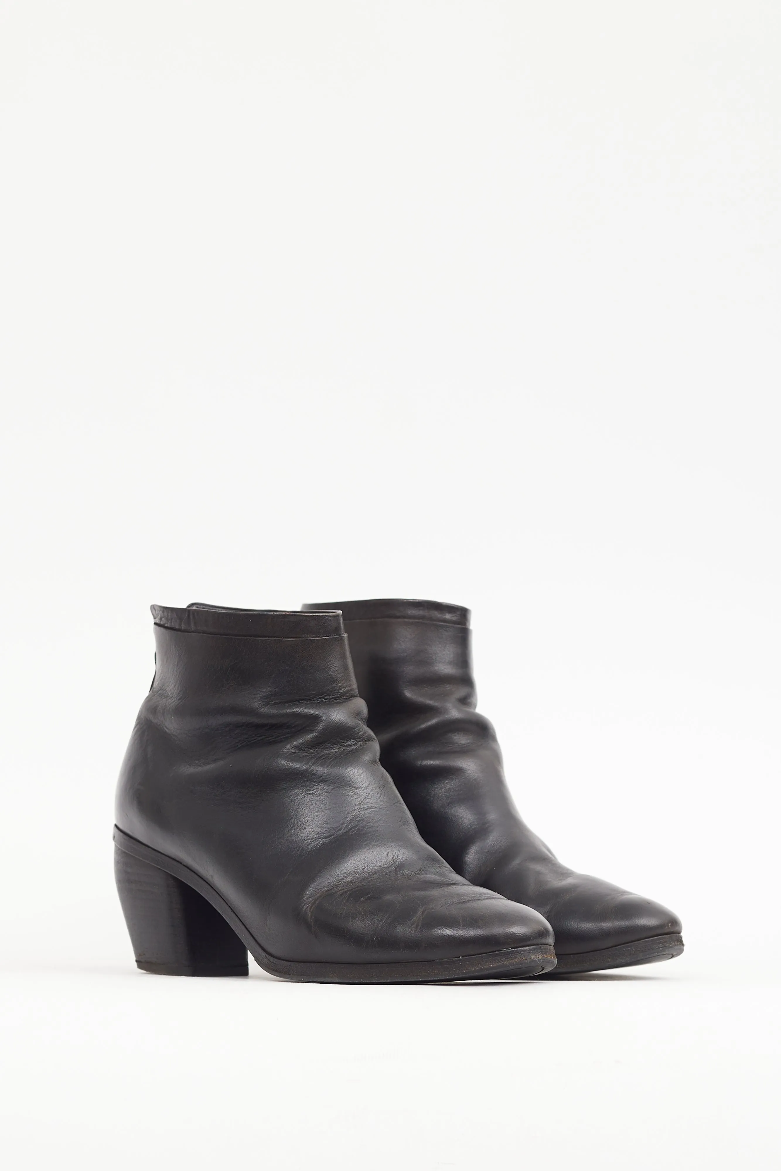 Black Leather Sculptural Heel Boot