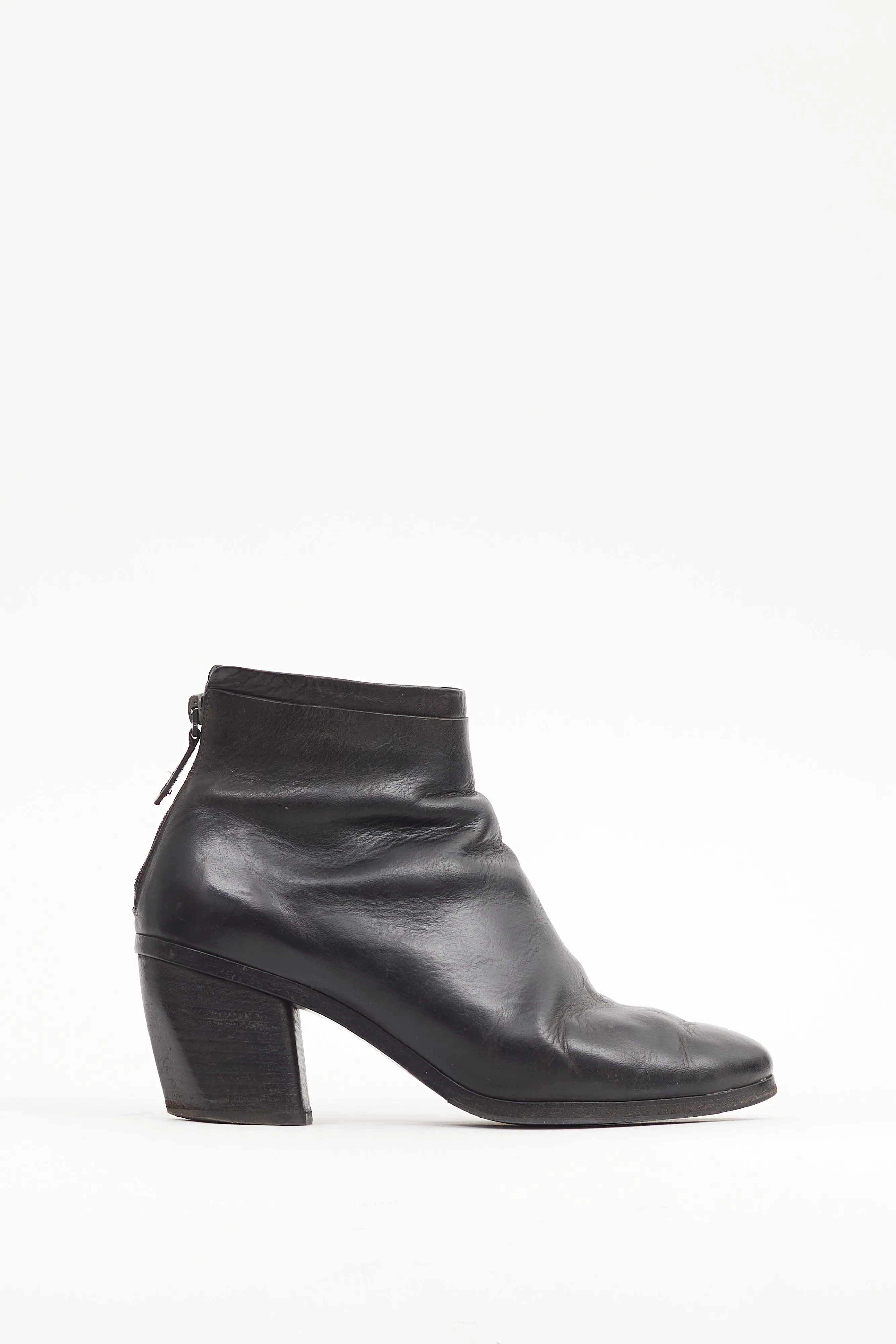 Black Leather Sculptural Heel Boot