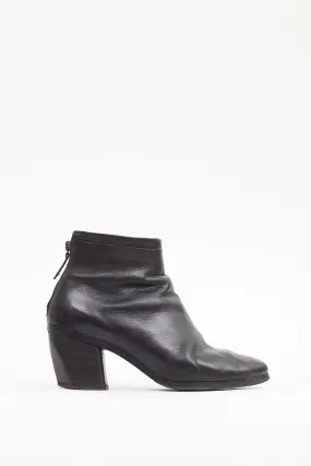 Black Leather Sculptural Heel Boot