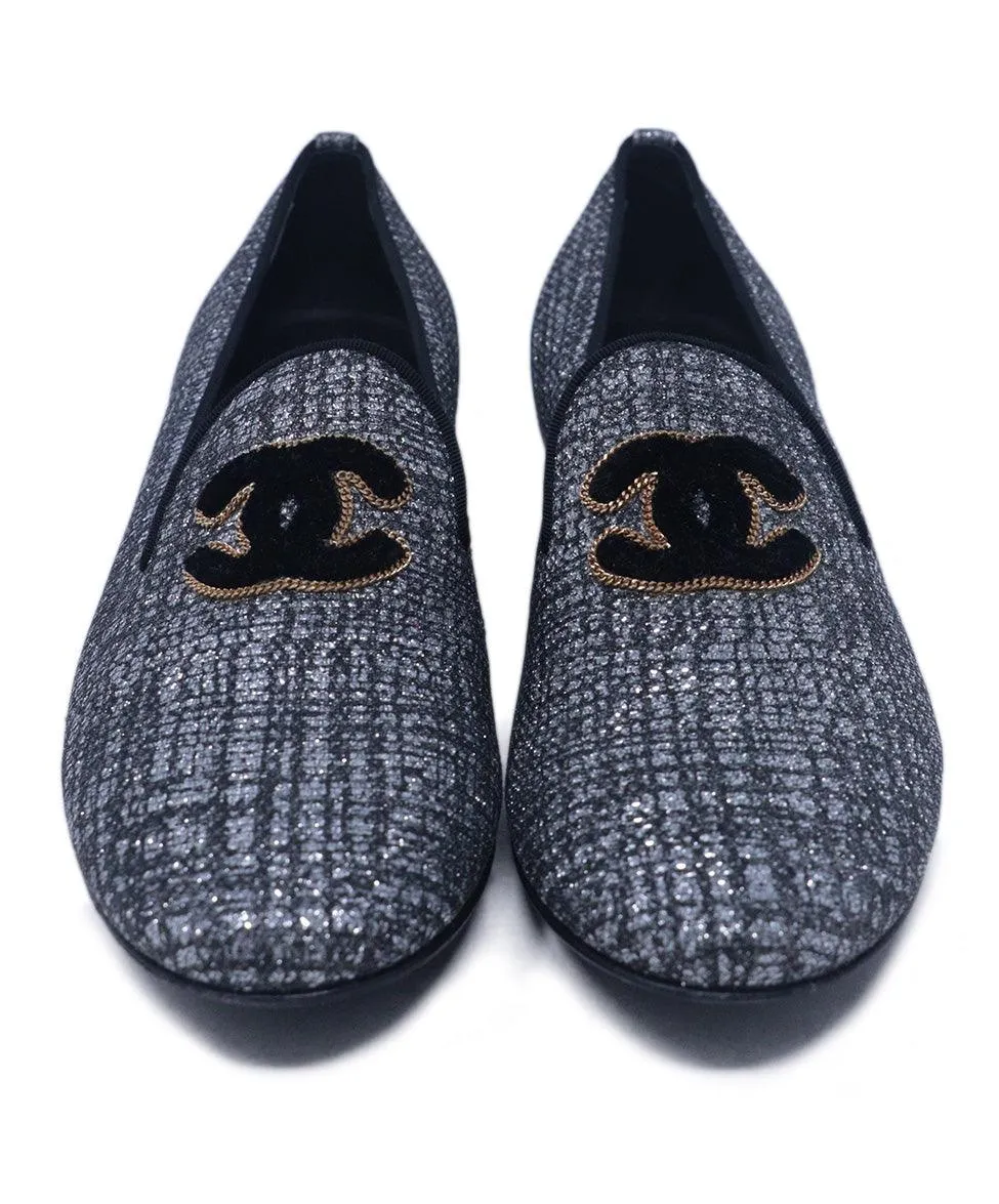 Chanel Silver & Black Lurex Flats sz 6.5