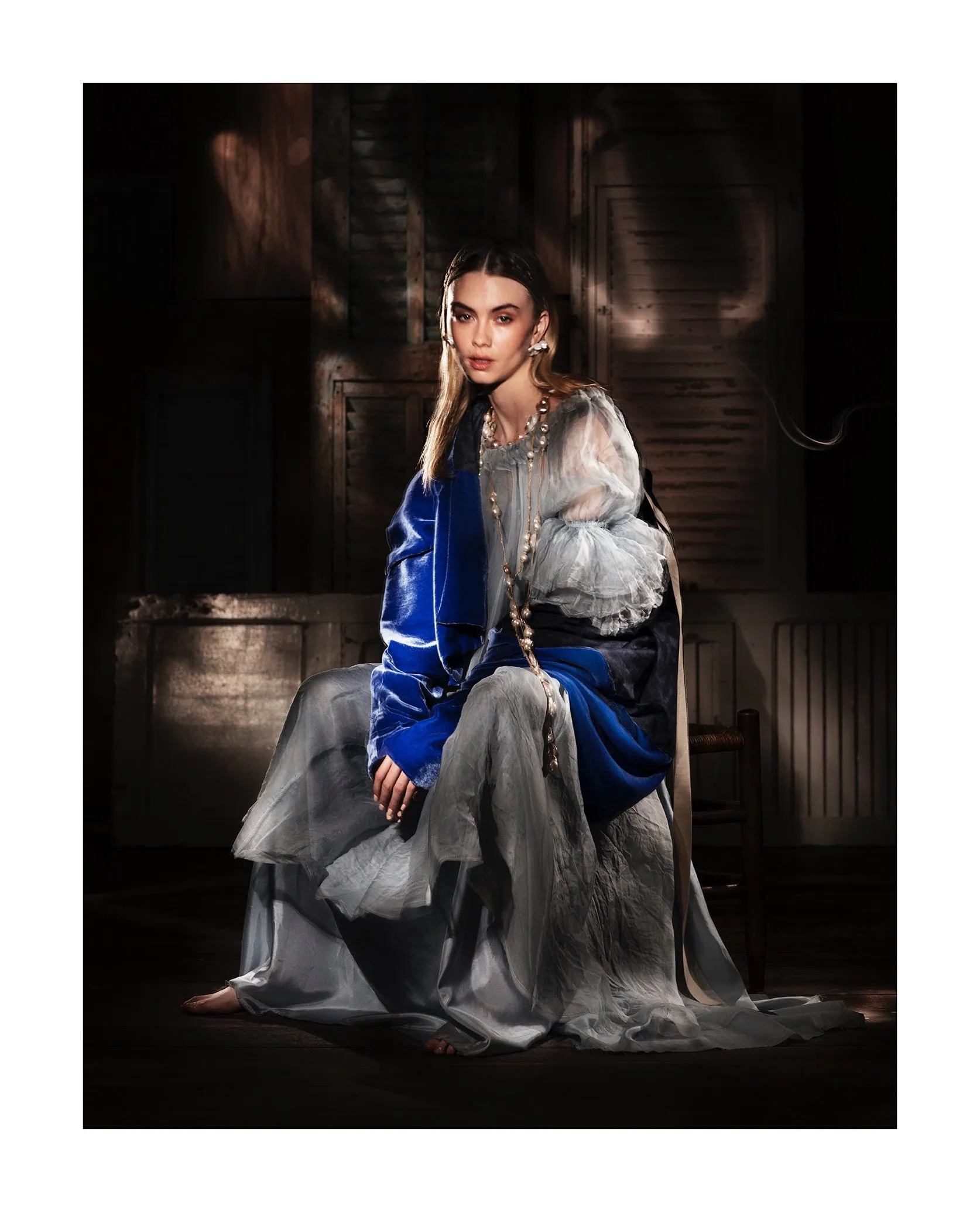 Cocoon coat (Silk velvet) - Marine Blue