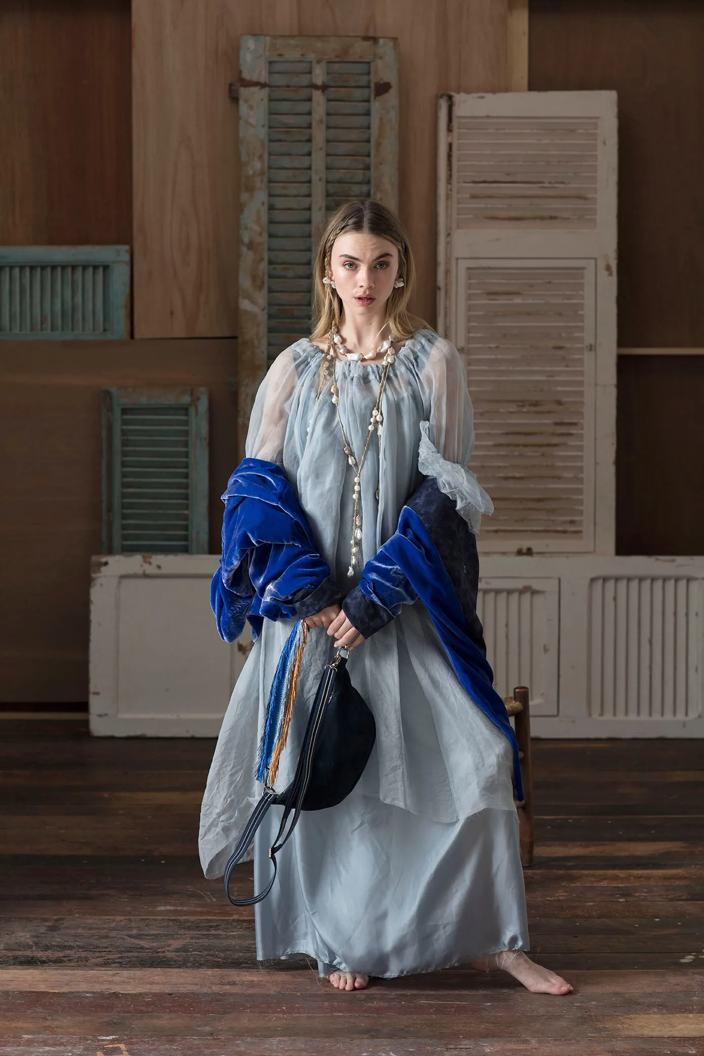 Cocoon coat (Silk velvet) - Marine Blue