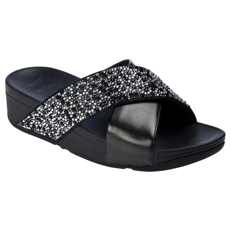 Fitflop Lulu Crystal-Mix Metallic Cross Wedge Slides