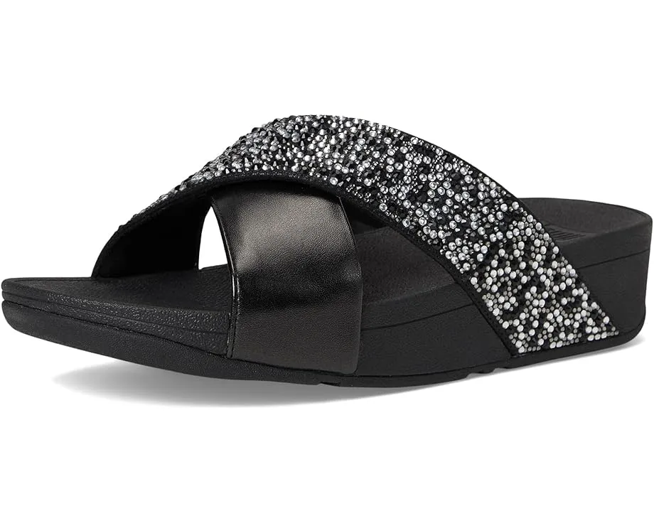Fitflop Lulu Crystal-Mix Metallic Cross Wedge Slides