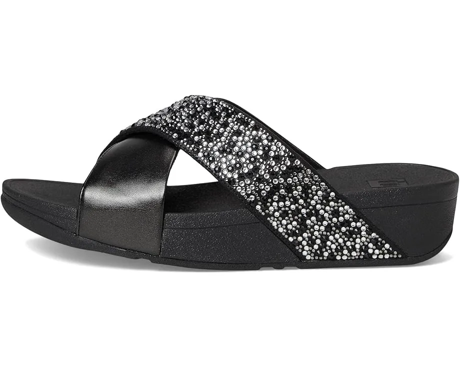 Fitflop Lulu Crystal-Mix Metallic Cross Wedge Slides