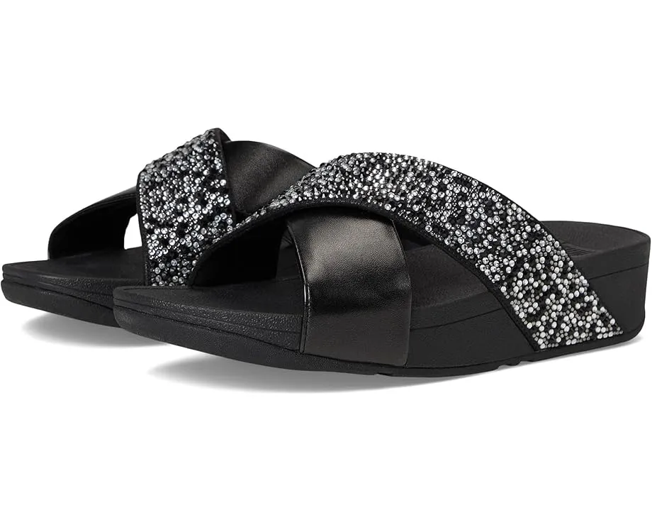 Fitflop Lulu Crystal-Mix Metallic Cross Wedge Slides
