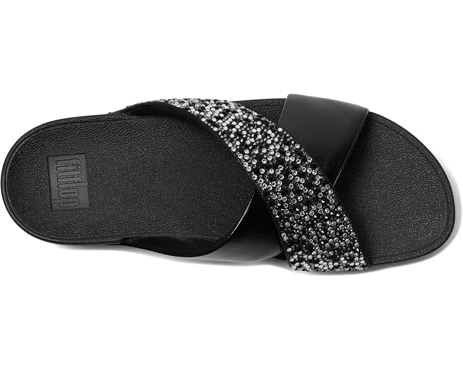 Fitflop Lulu Crystal-Mix Metallic Cross Wedge Slides
