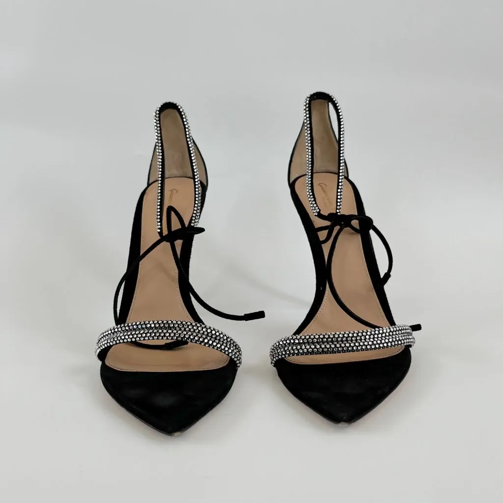 Gianvito Rossi Crystal-Embellished Suede Sandals, 40