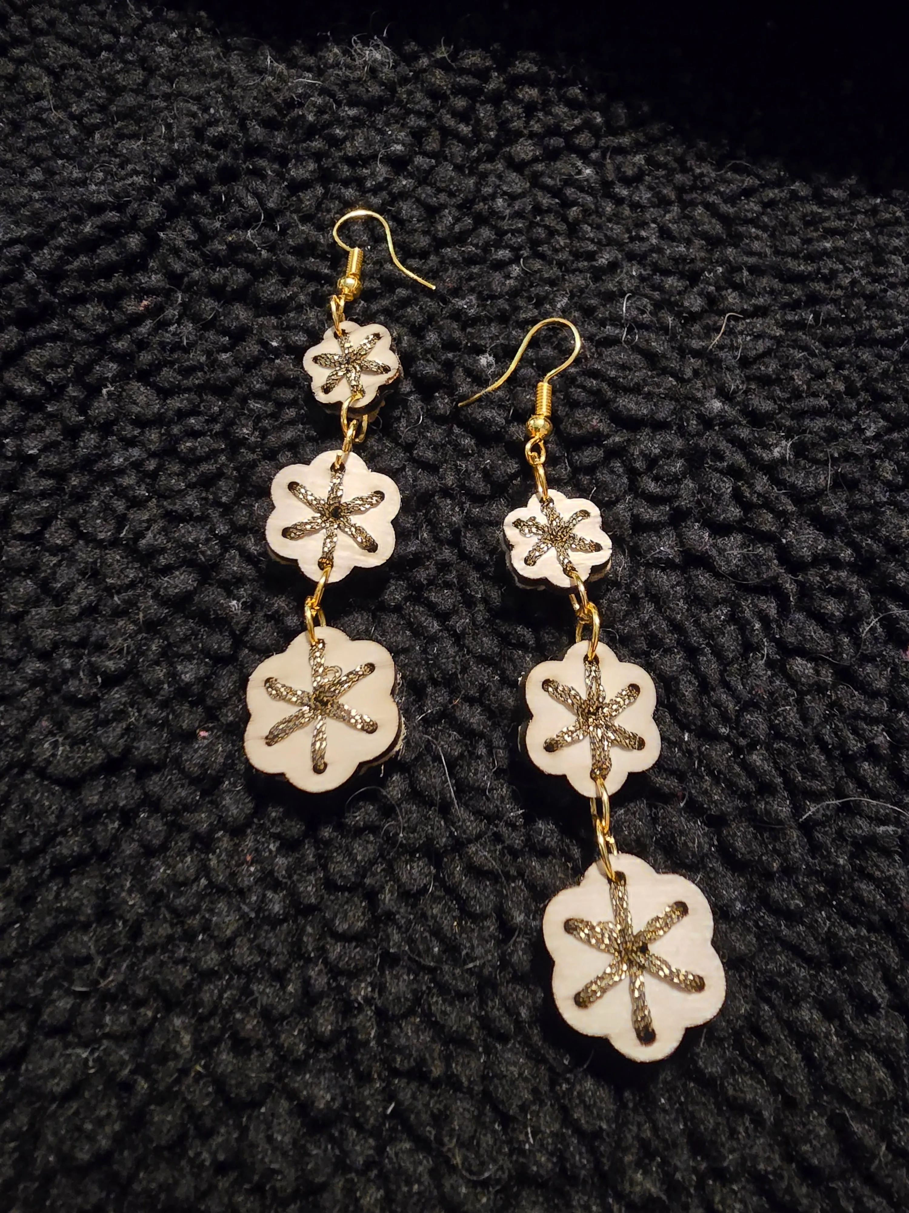Goldenwood Elegance hand-embroidered wooden earrings