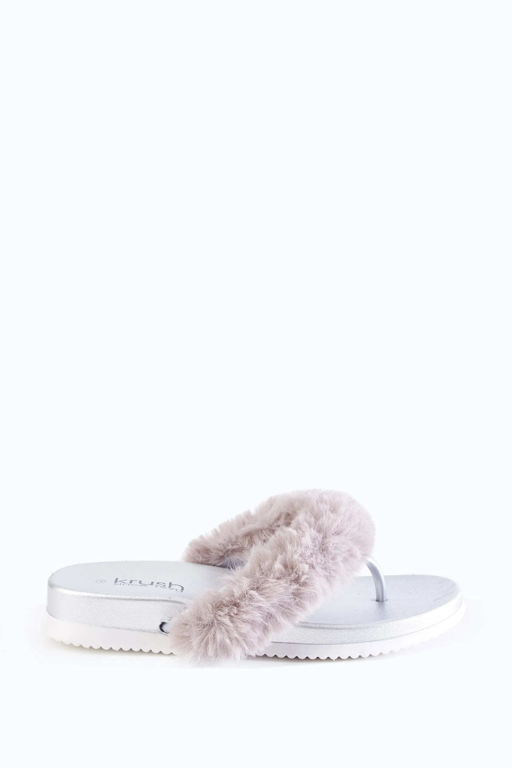 Grey Fur Thong Sliders