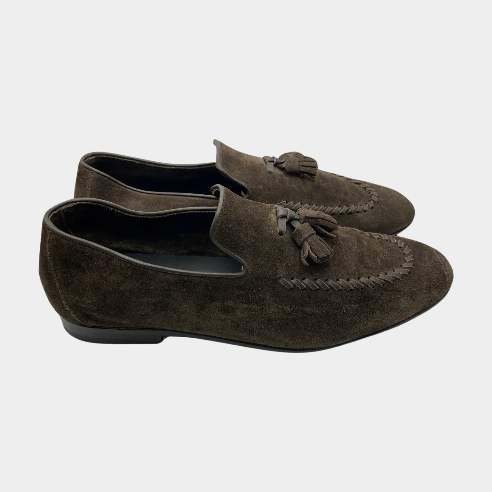 Harrys Of London brown suede loafers with fringe