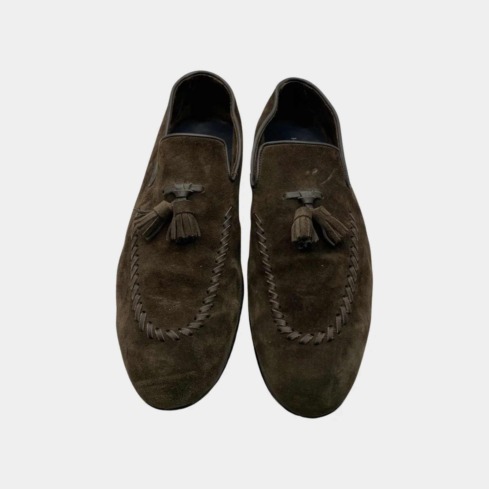 Harrys Of London brown suede loafers with fringe
