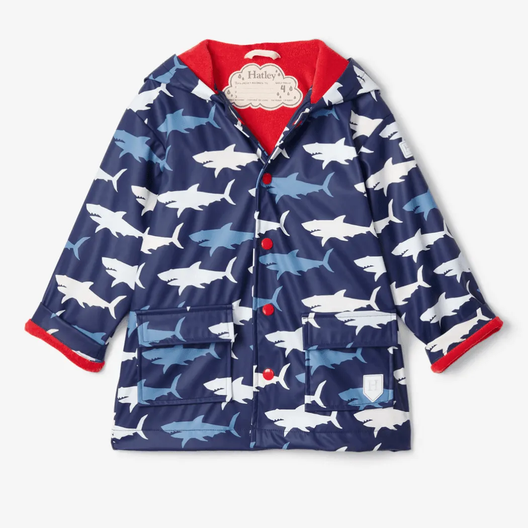 HATLEY Colour Changing Raincoat | Hungry Sharks Size 3