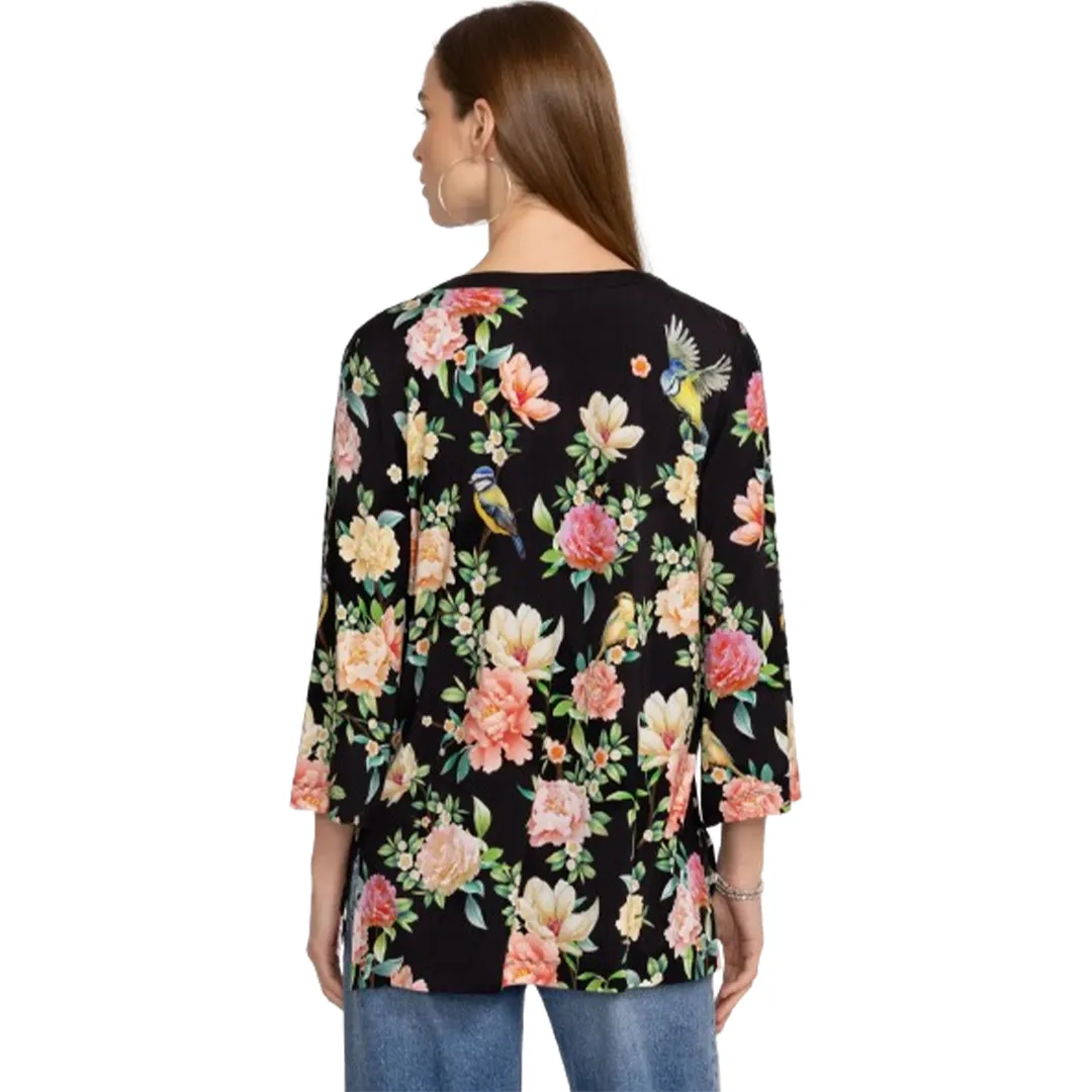 Johnny Was Janie Favorite Birdie Cap Dress Black Flowers Maxi Crew Floral NEW