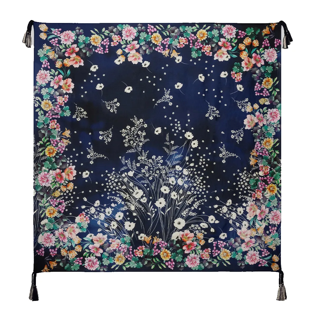 Johnny Was Janie Favorite Puff Sleeve Top Bursting Floral Navy Blue Tee Shirt Flowers NEW