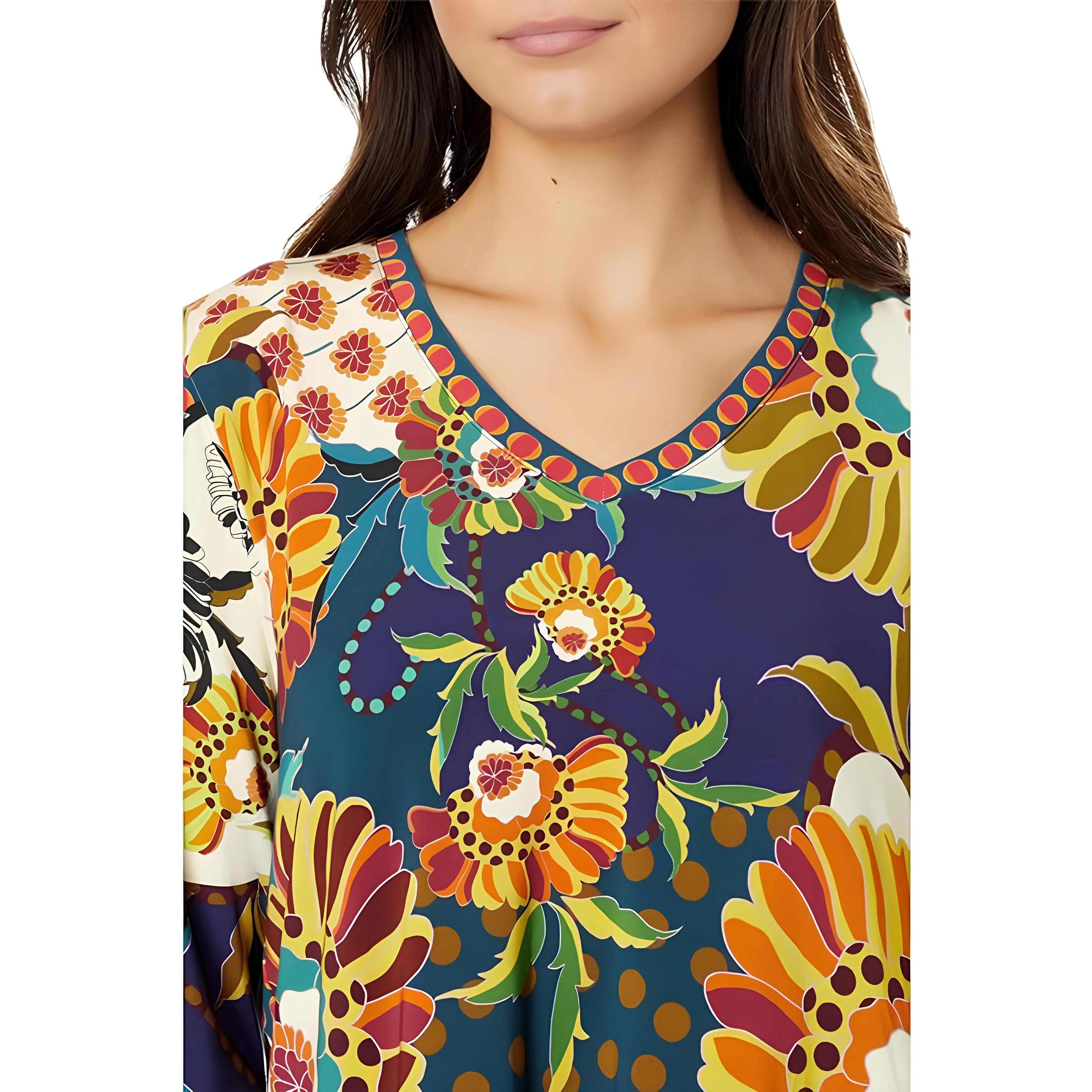 Johnny Was Kimbra Favorite Long Shirt Flared Swing Tee Floral Yellow Top XL NEW