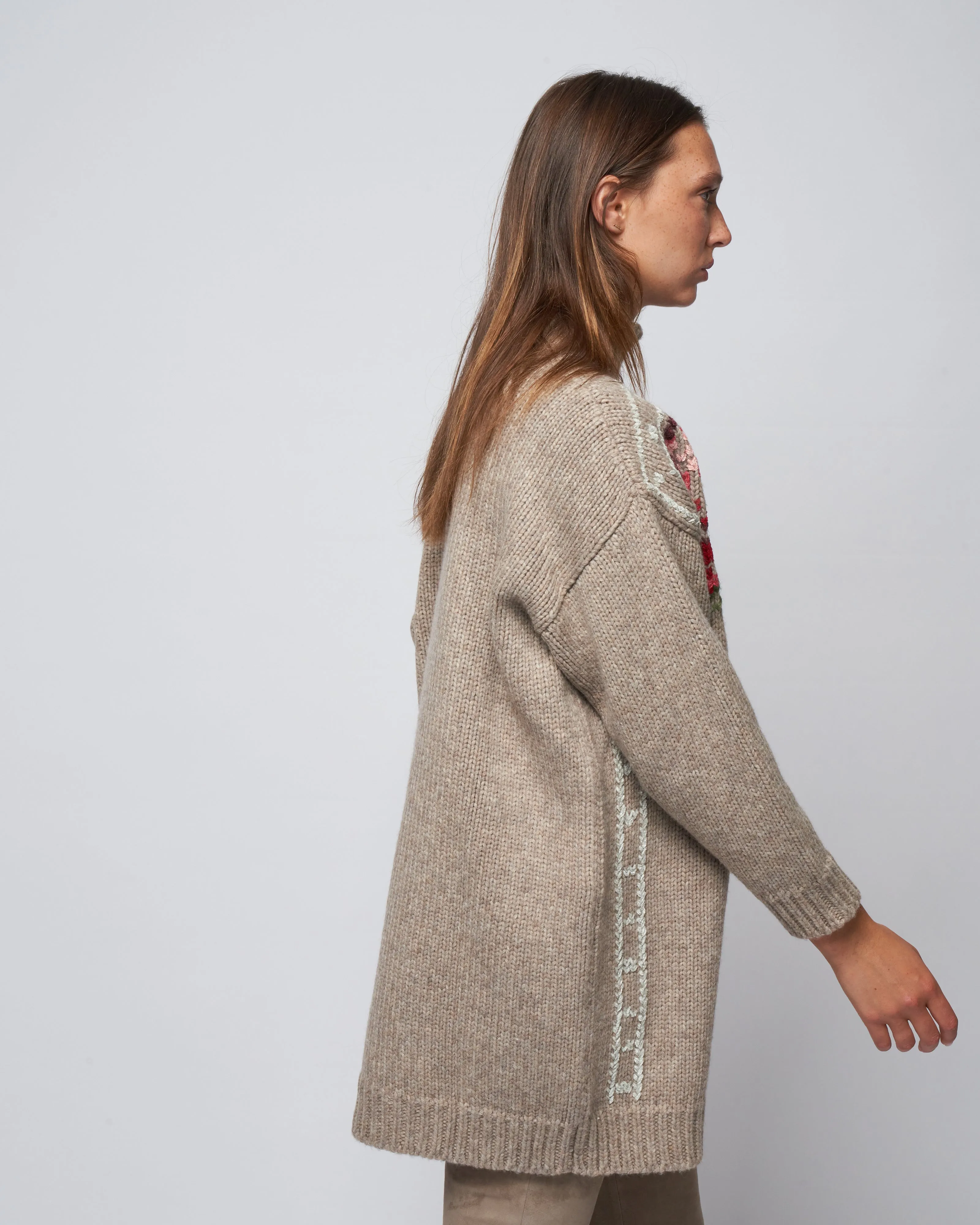 journey knit high neck mini dress - melange beige