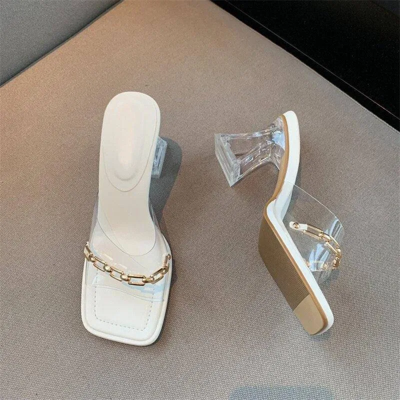 Laura Embellished Chain Open Toe Transparent High Heels Sandal
