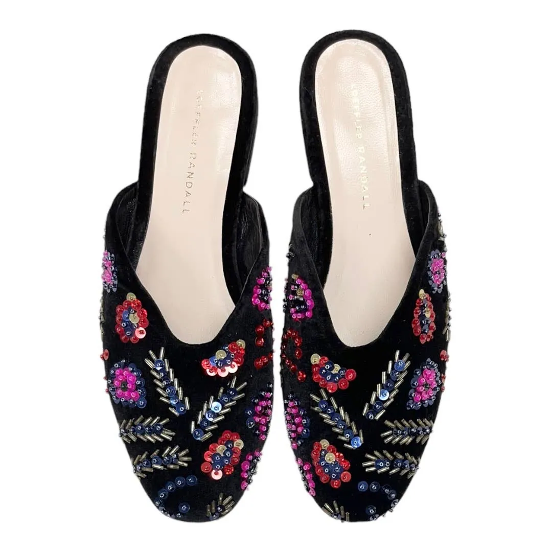 Loeffler Randall Quin Sequin Velvet Mules Flats Slides Shoes New 8 Black