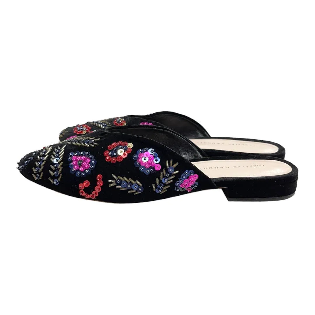 Loeffler Randall Quin Sequin Velvet Mules Flats Slides Shoes New 8 Black