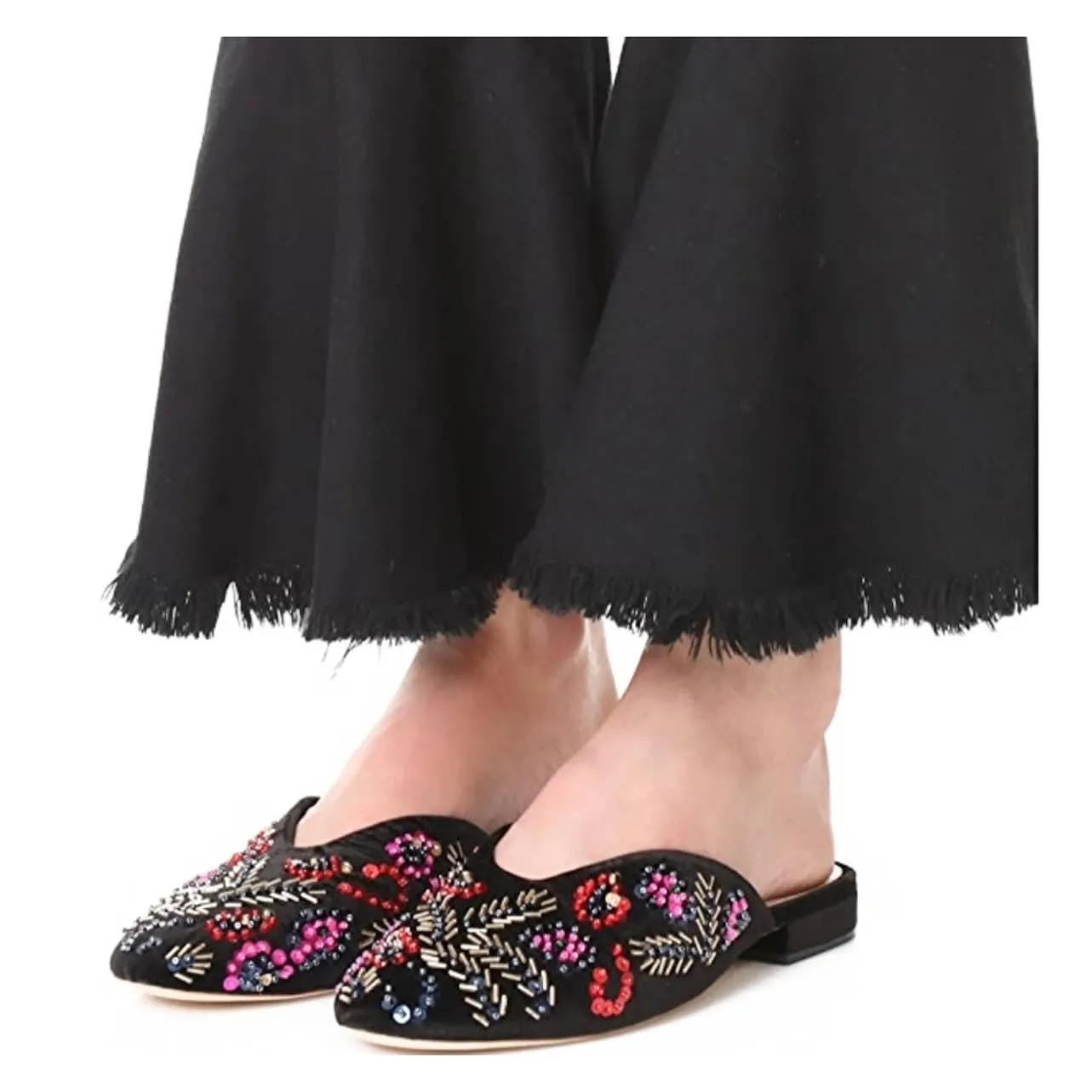 Loeffler Randall Quin Sequin Velvet Mules Flats Slides Shoes New 8 Black