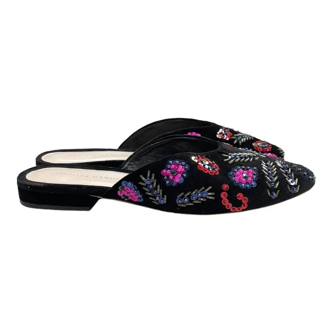 Loeffler Randall Quin Sequin Velvet Mules Flats Slides Shoes New 8 Black