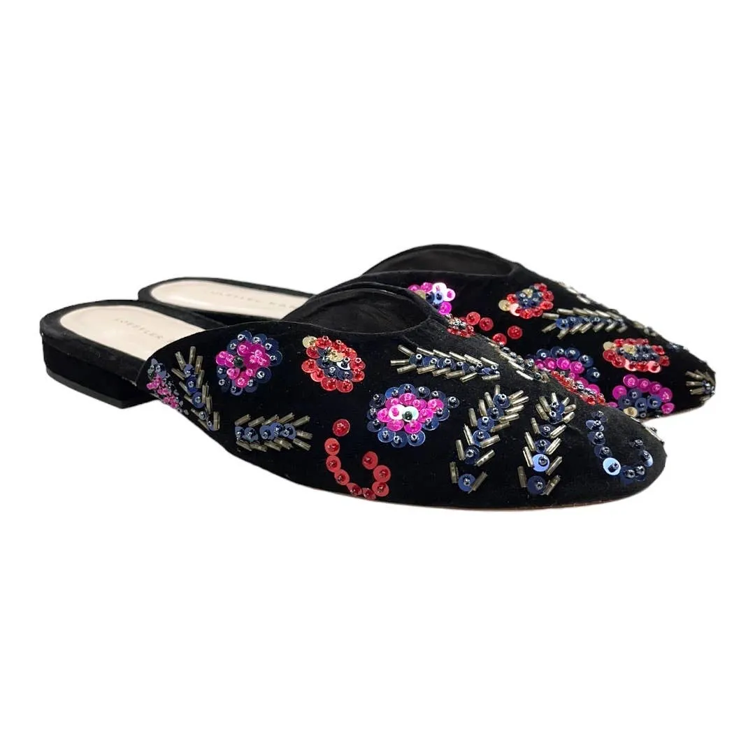 Loeffler Randall Quin Sequin Velvet Mules Flats Slides Shoes New 8 Black