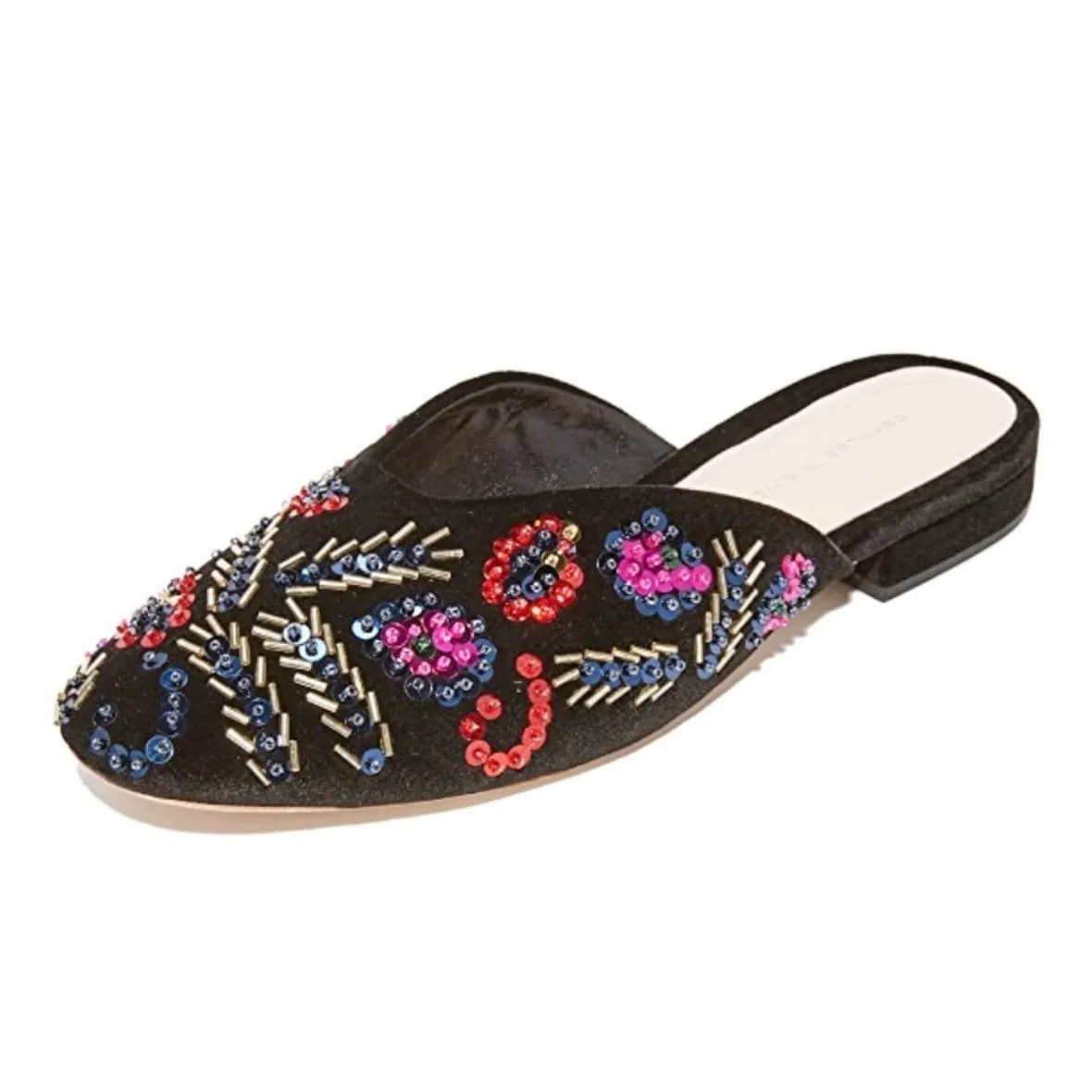 Loeffler Randall Quin Sequin Velvet Mules Flats Slides Shoes New 8 Black