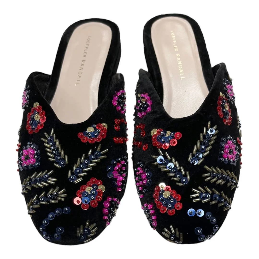 Loeffler Randall Quin Sequin Velvet Mules Flats Slides Shoes New 8 Black
