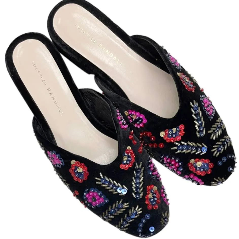 Loeffler Randall Quin Sequin Velvet Mules Flats Slides Shoes New 8 Black