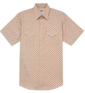 Men's Ely Cattleman Short Sleeve Mini Aztec Print Western Snap Shirt- Khaki