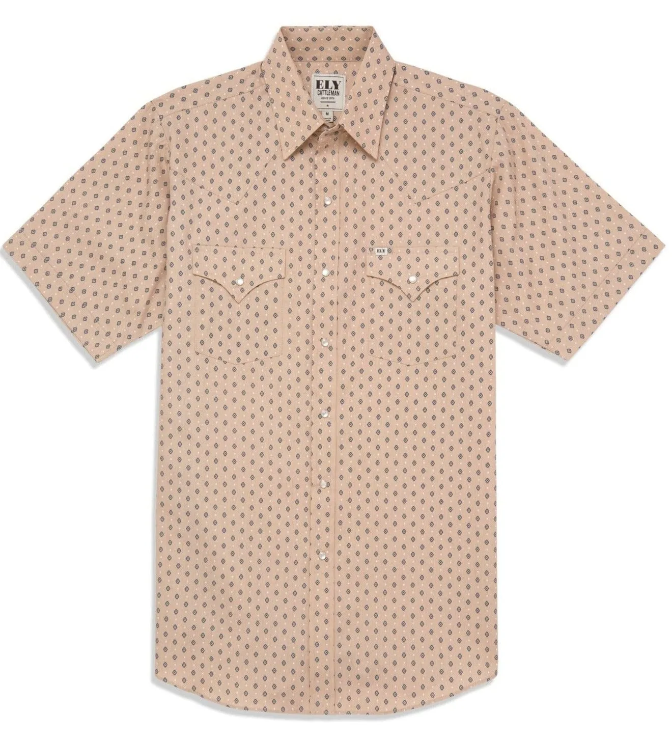 Men's Ely Cattleman Short Sleeve Mini Aztec Print Western Snap Shirt- Khaki