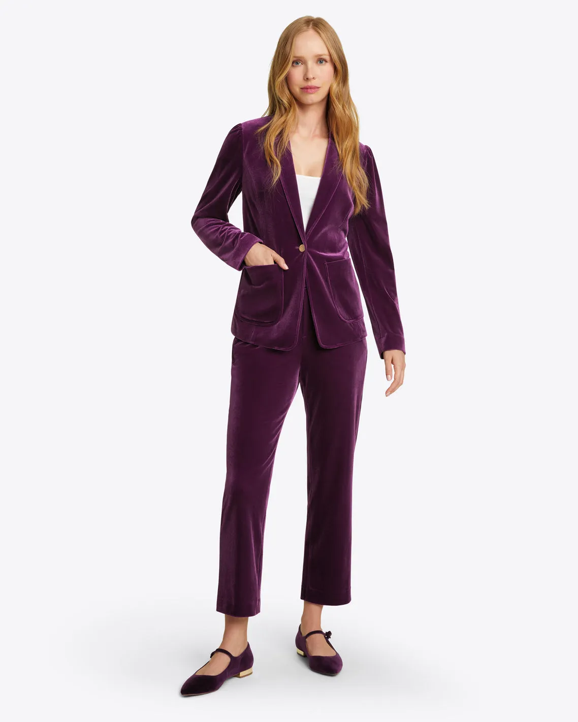 Straight Leg Pants in Plum Velvet