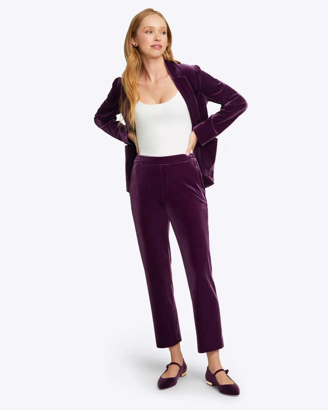 Straight Leg Pants in Plum Velvet