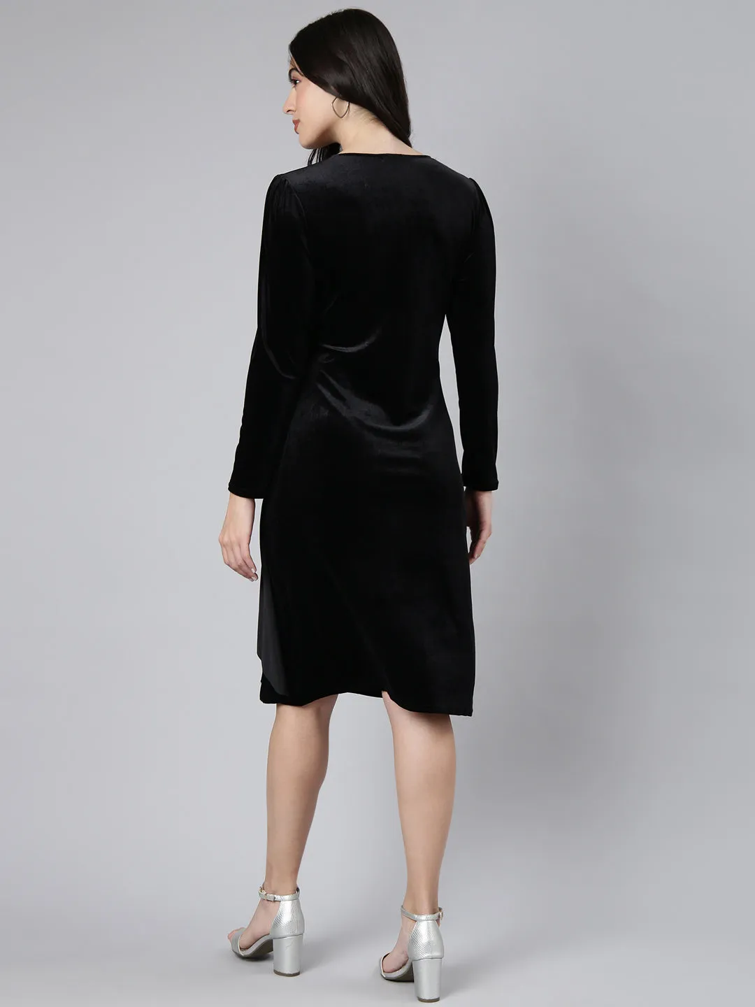 Women Solid Black A-Line Dress