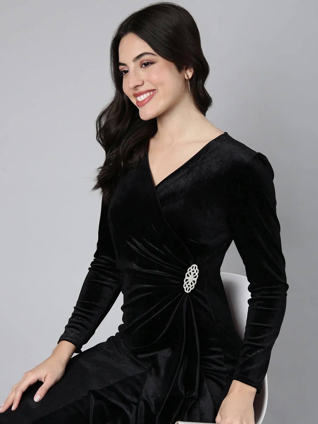 Women Solid Black A-Line Dress