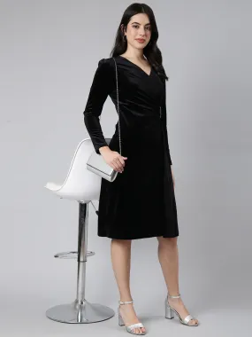 Women Solid Black A-Line Dress