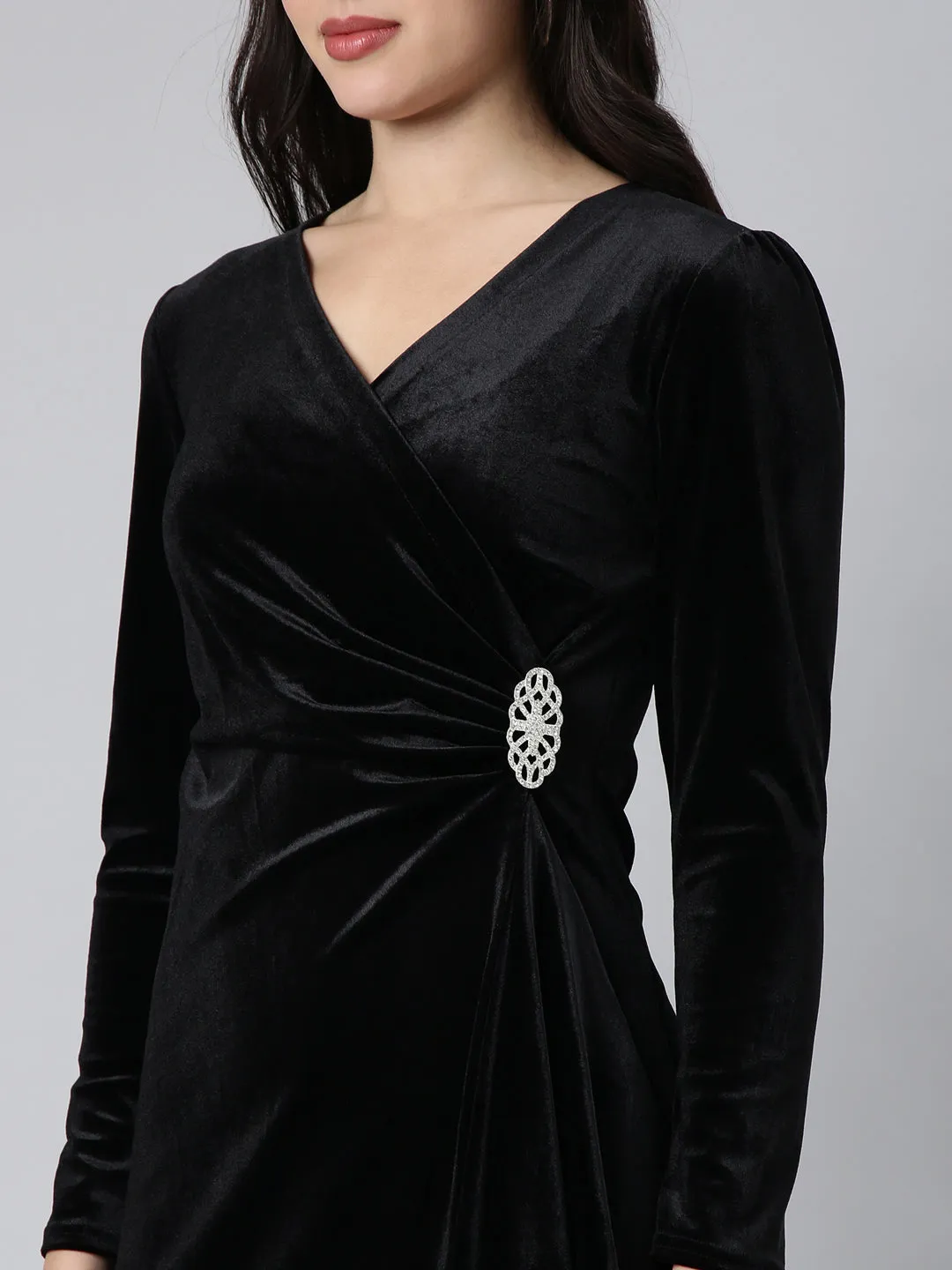 Women Solid Black A-Line Dress