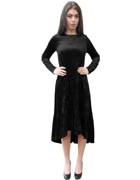 Women's Crushed Velvet Hi-Lo Ruffle Bottom Dress